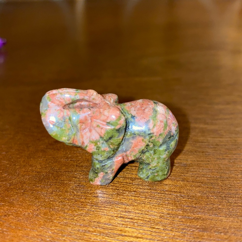 Green Red Unakite Crystal Elephant - Good Luck Elephant - Symbolizes Great Power
